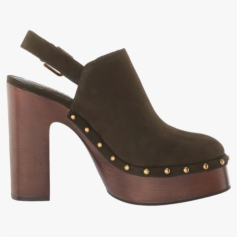 Vince Camuto olive suede sling back clogs size 8